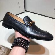 Gucci Men's Jordaan GG Calfskin Leather Horsebit Loafer Black 