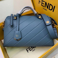 Fendi Diagonal Leather By The Way Regular Boston Bag Blue 2019