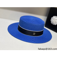 Chanel Straw Wide Brim Hat CHH31411 Blue 2022