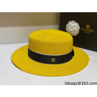 Chanel Straw Wide Brim Hat CHH31415 Yellow 2022