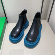 Bottega Veneta Tire Calfskin Short Chelsea Boots Black/Blue 2021 112040