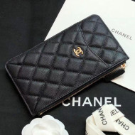 Chanel Quilted Grained Calfskin Phone & Card Holder Wallet Black/Gold 2020