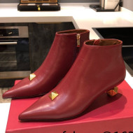 Valentino Roman Stud Calfskin Short Boots 4.5cm Burgundy 2021