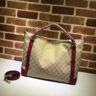 Gucci 323675 GG Supreme canvas And Leather Tote Bag Deep Red