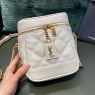 Saint Laurent 80's Vanity Bag in Carre Quilted Grained Embossed Leather 649779 Vintage White 2021