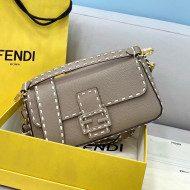 Fendi Baguette Medium Bag in Grey Stitching Full Grained Leather 2021 8393