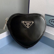 Prada Brushed Leather Heart Mini Pouch 6504 Black 2021