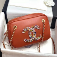 Chanel Lambskin Camera Case with Colored Crystal CC Charm AS2305 Coral Pink 2020