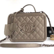 Chanel CC Filigree Medium Vanity Case Bag in Grained Metallic Beige Lambskin & Silver Metal A93343 2018