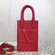 Valentino VLogo Walk Calfskin Vertical Mini Tote Bag 1054 Red 2021
