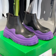 Bottega Veneta Tire Calfskin Short Chelsea Boots Black/ Lavender Purple 2021 112045