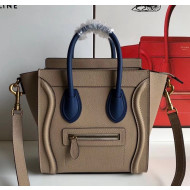 Celine Nano Luggage Handbag In Smooth/Grainy Calfskin Apricot/Blue 2020