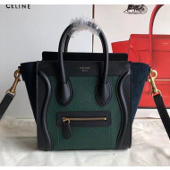 Celine Nano Luggage Handbag In Smooth/Grainy Calfskin Green/Black/Deep Blue 2020