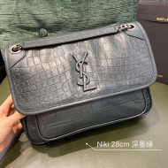 Saint Laurent Niki Medium Bag in Crocodile Embossed Leather 633158 Dark Green 2021
