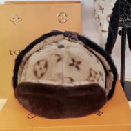 Louis Vuitton Monogram Mink Fur Winter Chapka Hat Beige 2020