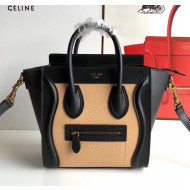 Celine Nano Luggage Handbag In Smooth/Lizard Pattern Calfskin Apricot/Black 2020