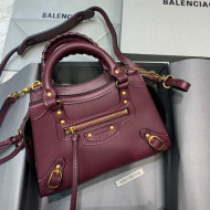 Balenciaga Neo Classic Mini Top Handle Bag in Smooth Calfskin Burgundy/Gold 2020