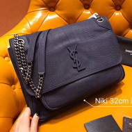 Saint Laurent Large Niki Chain Bag in Matte Crocodile Leather 498830 Navy Blue 2019