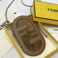 Fendi 12 Pro Phone Holder in Khaki Leather and Suede 2021 8526