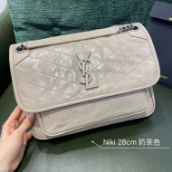 Saint Laurent Niki Medium Bag in Crinkled Vintage Leather 633158 Light Beige 2021
