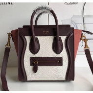 Celine Nano Luggage Handbag In Smooth/Grainy Calfskin White/Burgundy/Pink 2020