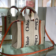 Chloe Small Woody Canvas Tote Bag with Strap Orange 2022 N7666