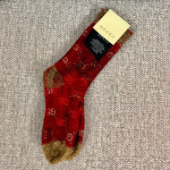 Gucci Print Lurex GG Short Socks Red/Gold 2019