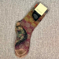 Gucci Print Lurex GG Short Socks Pink/Gold 2019
