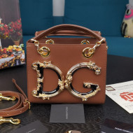 Dolce&Gabbana Small DG Girls Top Handle Bag in Calfskin Brown 2021
