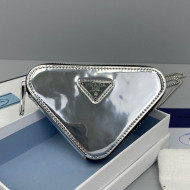 Prada Brushed Leather Mini Pouch with Chain Silver 2021