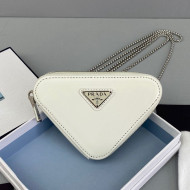 Prada Brushed Leather Mini Pouch with Chain White 2021