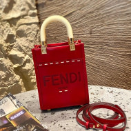 Fendi Mini Sunshine Shopper Tote Bag in Red Stitching Leather 2021 8376