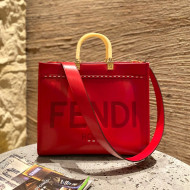 Fendi Sunshine Medium Shopper Tote Bag in Red Stitching Leather 2021 8395