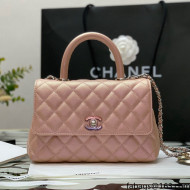 Chanel Iridescent Grained Calfskin & Gradient Lacquered Metal Flap Bag with Top Handle A92990 Pink 2021