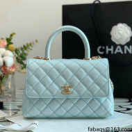 Chanel Iridescent Grained Calfskin Flap Bag with Top Handle A92990 Blue/Gold 2021