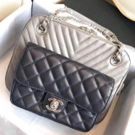 Chanel Quilted/Chevron Calfskin Small Camera Case Bag A57284 Gray/Black 2018