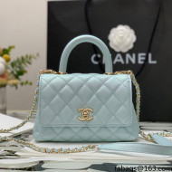 Chanel Iridescent Grained Calfskin Mini Flap Bag with Top Handle AS2431 Blue 2021