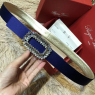 Roger Vivier Silk and Lambskin Belt 30 with Square Buckle Blue 2019
