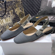Dior x Moi Slingback Ballerinas Flats in Grey Ribbon Embroidered Cotton 2021