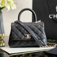 Chanel Grained Calfskin Mini Flap Bag with Top Handle AS2431 Black 2021