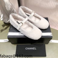 Chanel Shearling Mary Janes Flats White 2021 112223