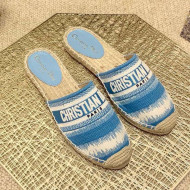 Dior Granville Espadrille Mules in Ocean Blue D-Stripes Embroidered Cotton 2021