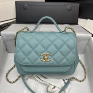 Chanel Quilted Grained Calfskin Flap Messenger Bag A93749 Light Blue 2020