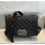 Chanel Quilted Grained Calfskin Small Classic Boy Flap Bag Black 2020(Silver Hardware)
