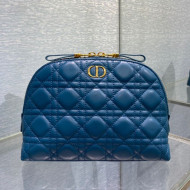 Dior Caro Beauty Cosmetic in Indigo Blue Pouch Cannage Lambskin 2021
