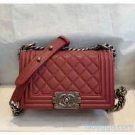 Chanel Quilted Grained Calfskin Small Classic Boy Flap Bag Burgundy 2020(Silver Hardware)