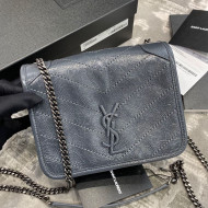 Saint Laurent Niki Chain Wallet WOC in Waxed Crinkled Vintage Leather 583103 Grey 2021 TOP