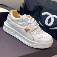 Valentino One Stud Low-Top Nappa Sneakers White/Gold 2021