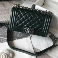 Chanel Small Metallic Crumpled Waxy Calfskin Boy Flap Bag Green 2018