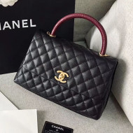 Chanel Grained Calfskin Medium Coco Flap Bag With Lizard Leather Top Handle Black (Top Quality))